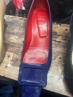 Roger Vivier Patent Square-Toe Pump with Red Lining, Size 39.5